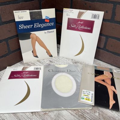 Vintage Pantyhose (5) Lot Hanes Silk Reflections & More Stockings Sz. EF, 5 & 3